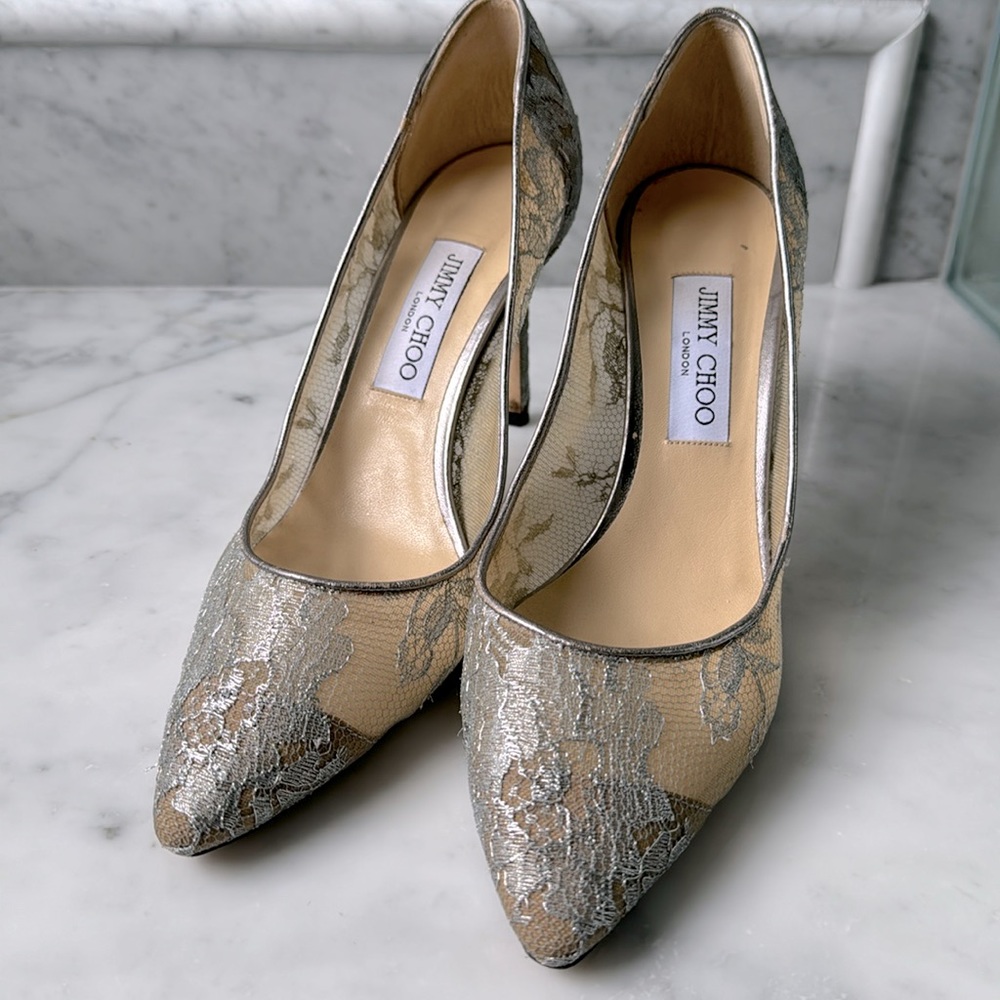 Jimmy Choo Silver Lace Pump